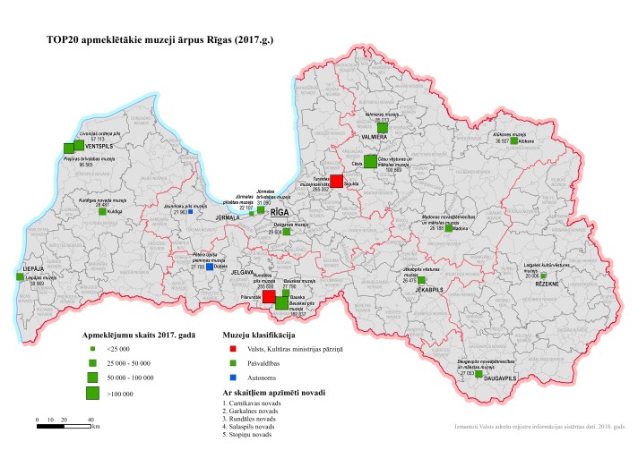 Karte_Top20 apmeklētākie muzeji ārpus Rīgas